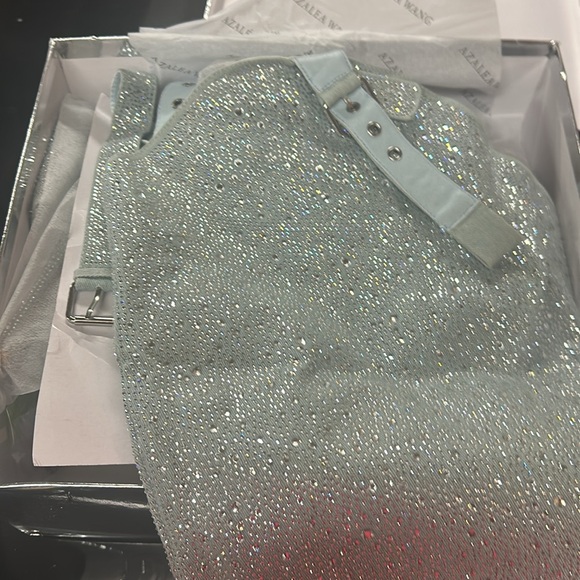 SOLD‼️ GORGEOUS Light Blue RHINESTONE thigh high Boots Sz 11 BRAND NEW - Picture 6 of 7